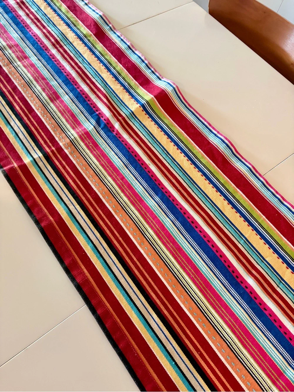 Vintage Multicolor Striped Table Runner 80”x16”